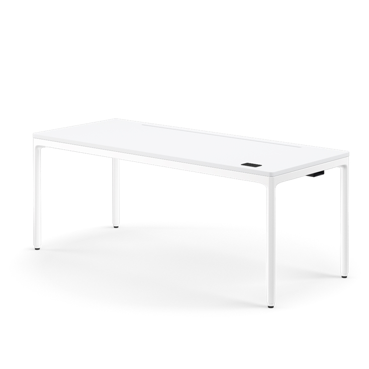 Humanscale eFloat Quattro Cable Manager | Under-Desk Leather Cable Basket, For 70"W Tops (56.8"L x 4.2"D x 4.2"W)(72), White, Salzburg Leather Black, front view. Kansas City Office Design.