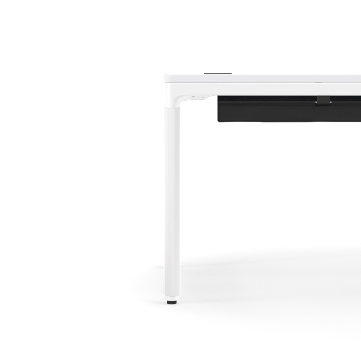 Humanscale eFloat Quattro Cable Manager | Under-Desk Leather Cable Basket, For 70"W Tops (56.8"L x 4.2"D x 4.2"W)(72), White, Salzburg Leather Black, side view. Kansas City Office Design.