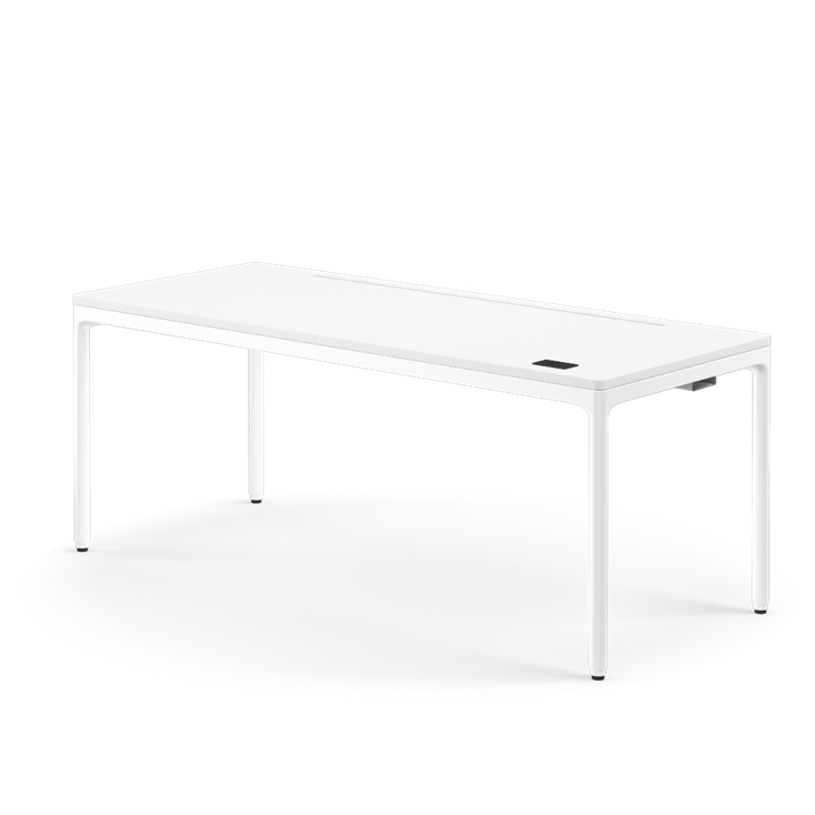 Humanscale eFloat Quattro Cable Manager | Under-Desk Leather Cable Basket, For 70"W Tops (56.8"L x 4.2"D x 4.2"W)(72), White, Salzburg Leather Cloud, front view. Kansas City Office Design.