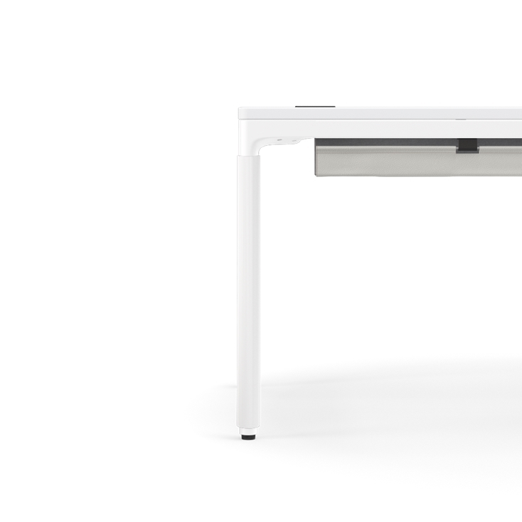 Humanscale eFloat Quattro Cable Manager | Under-Desk Leather Cable Basket, For 70"W Tops (56.8"L x 4.2"D x 4.2"W)(72), White, Salzburg Leather Cloud, side view. Kansas City Office Design.