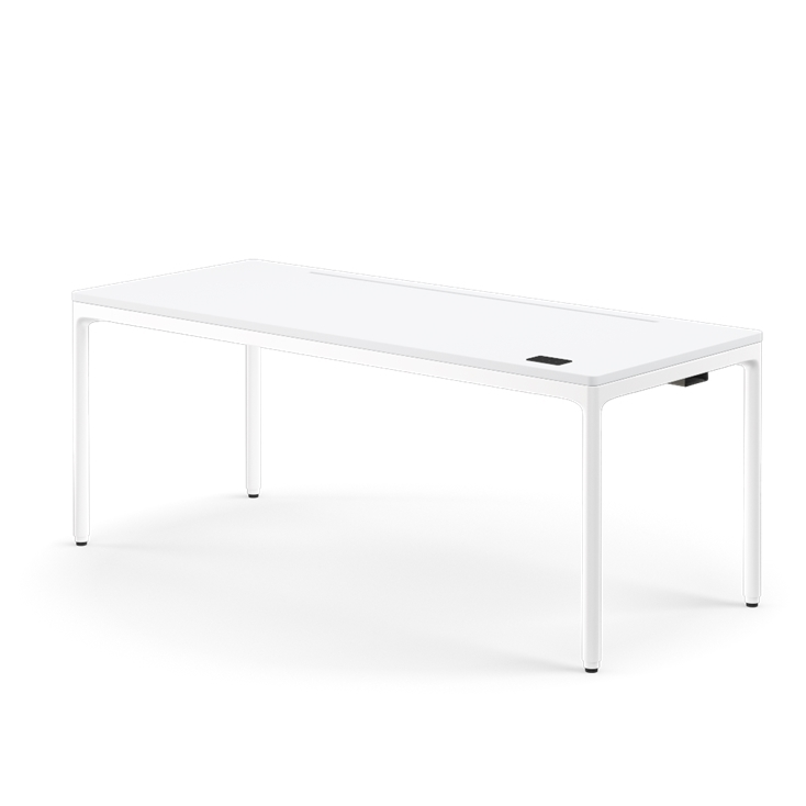 Humanscale eFloat Quattro Cable Manager | Under-Desk Leather Cable Basket, For 70"W Tops (56.8"L x 4.2"D x 4.2"W)(72), White, Salzburg Leather Concrete, front view. Kansas City Office Design.