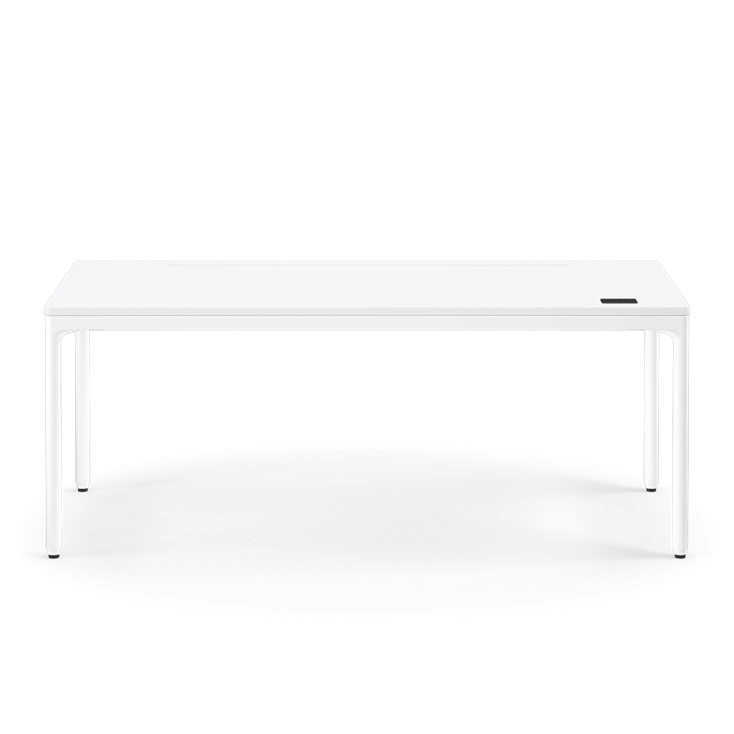 Humanscale eFloat Quattro Cable Manager | Under-Desk Leather Cable Basket, For 70"W Tops (56.8"L x 4.2"D x 4.2"W)(72), White, Salzburg Leather Concrete, back view. Kansas City Office Design.