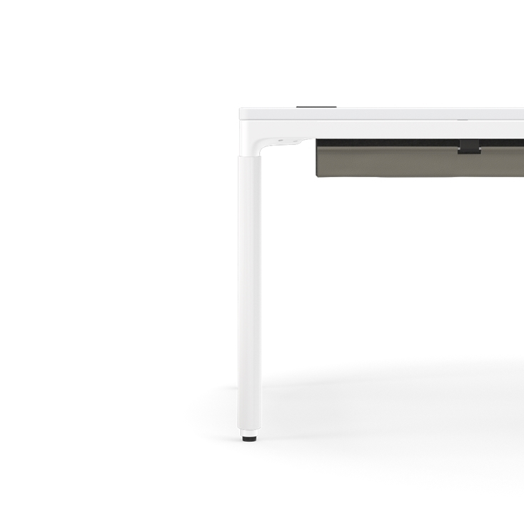 Humanscale eFloat Quattro Cable Manager | Under-Desk Leather Cable Basket, For 70"W Tops (56.8"L x 4.2"D x 4.2"W)(72), White, Salzburg Leather Concrete, side view. Kansas City Office Design.