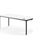 Humanscale eFloat Quattro Cable Manager | Under-Desk Leather Cable Basket, For 70"W Tops (56.8"L x 4.2"D x 4.2"W)(72), Black, Salzburg Leather Cloud, front view. Kansas City Office Design.