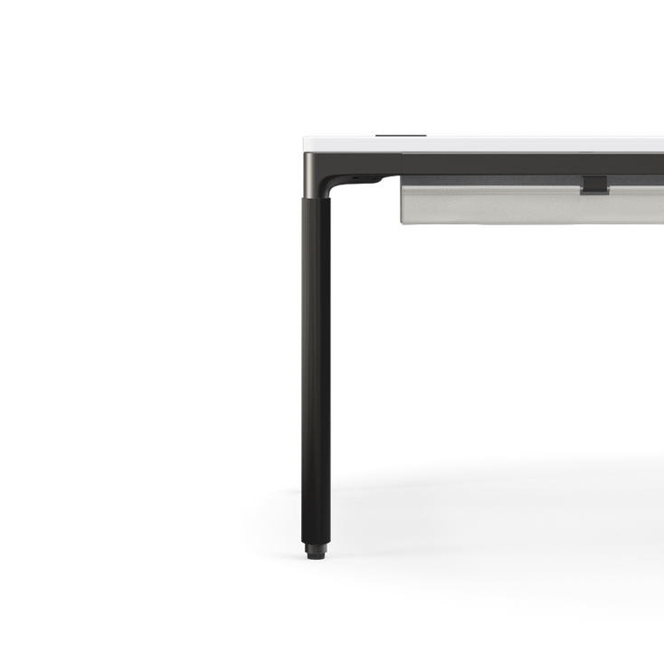 Humanscale eFloat Quattro Cable Manager | Under-Desk Leather Cable Basket, For 70"W Tops (56.8"L x 4.2"D x 4.2"W)(72), Black, Salzburg Leather Cloud, side view. Kansas City Office Design.