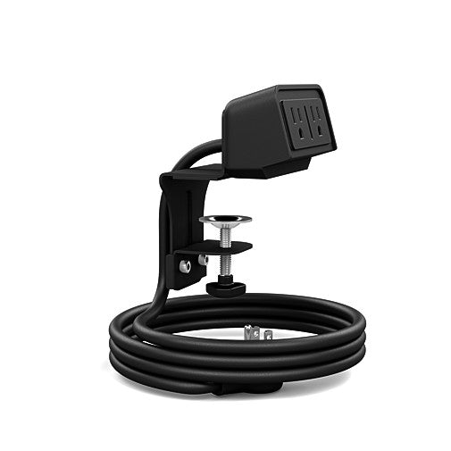 Side view of the black dual outlet SitOnIt EON power. Clamp mounted. Kansas City Office Design.