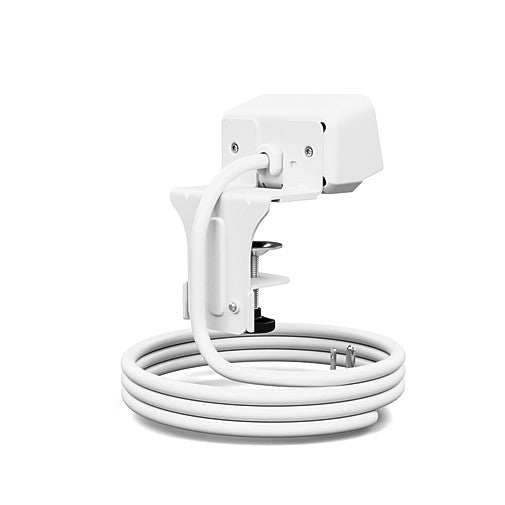 Back view of the white dual outlet SitOnIt EON power. Clamp mounted. Kansas City Office Design.