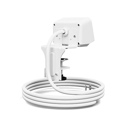 Back view of the white single outlet, dual USB-A &amp; USB-C SitOnIt EON power. Clamp mounted. Kansas City Office Design.