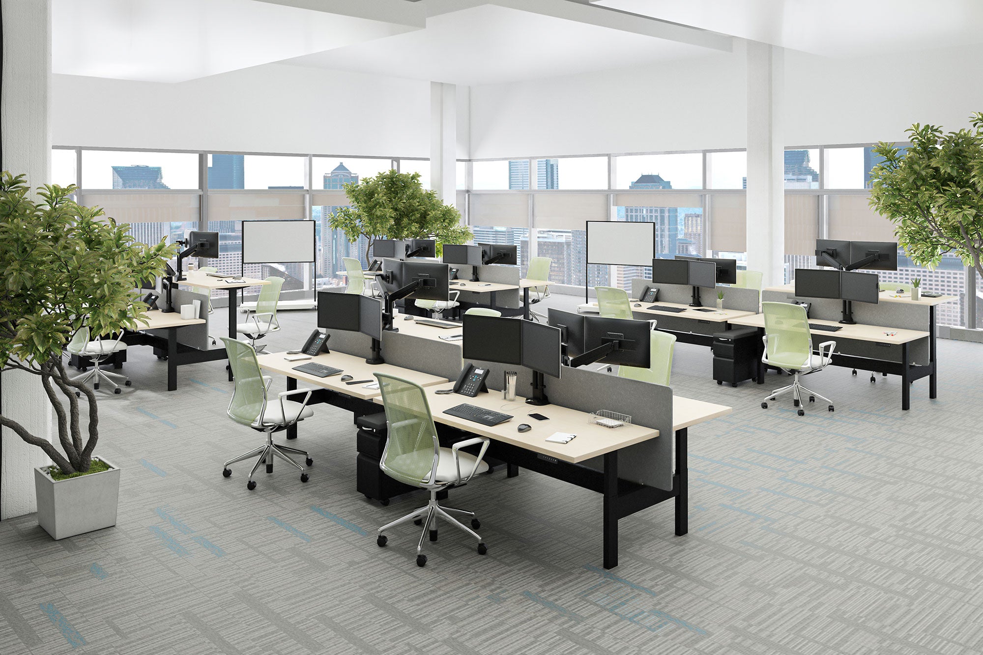 Height Adjustable 4-Pod Benching Workstation - Kansas City Office Furniture