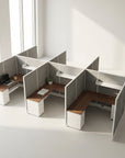 Modern office desk setup with partitioned workstations. Kansas City Office Design