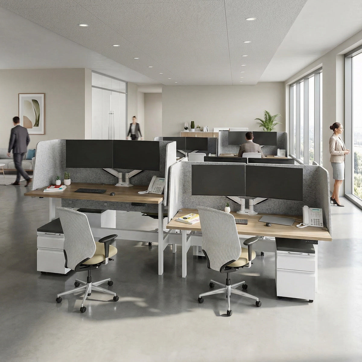HAT Height-Adjustable 4-Pod Benching Workstation | KC Office Design