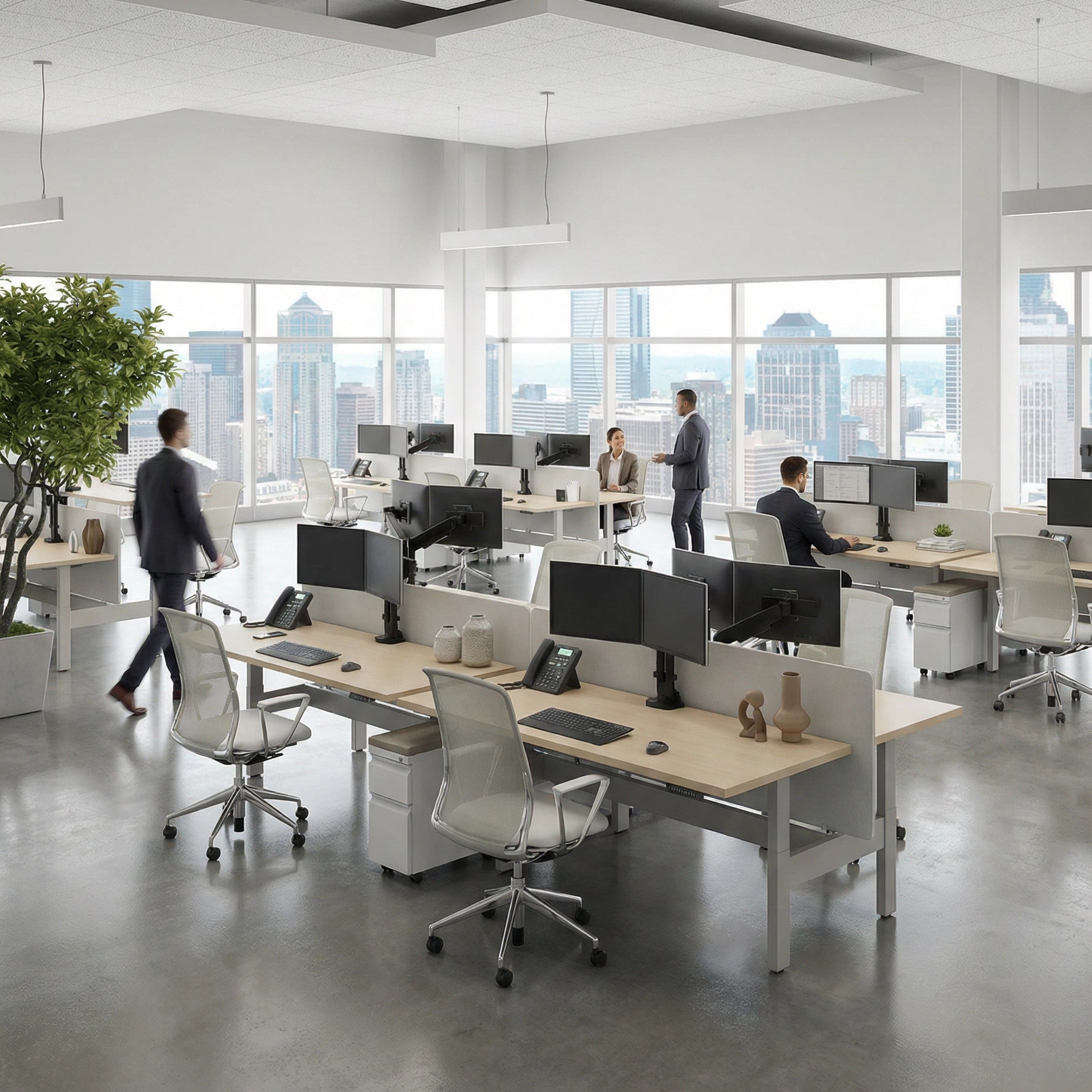 Modern office space with employees working at their desks. Kansas City Office Design
