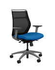 Front view of the SitOnIt Hexy ergonomic midback task chair in gray frame and blue fabric. Kansas City Office Design