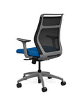 Back view of the SitOnIt Hexy ergonomic midback task chair in gray frame and blue fabric. Kansas City Office Design