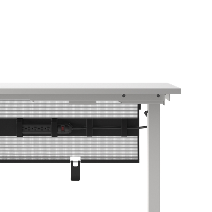Closeup view of the Humanscale NeatTech Cable Management System. The Finish is: Mesh Graphite and size is: 48"W. Kansas City Office Furniture.