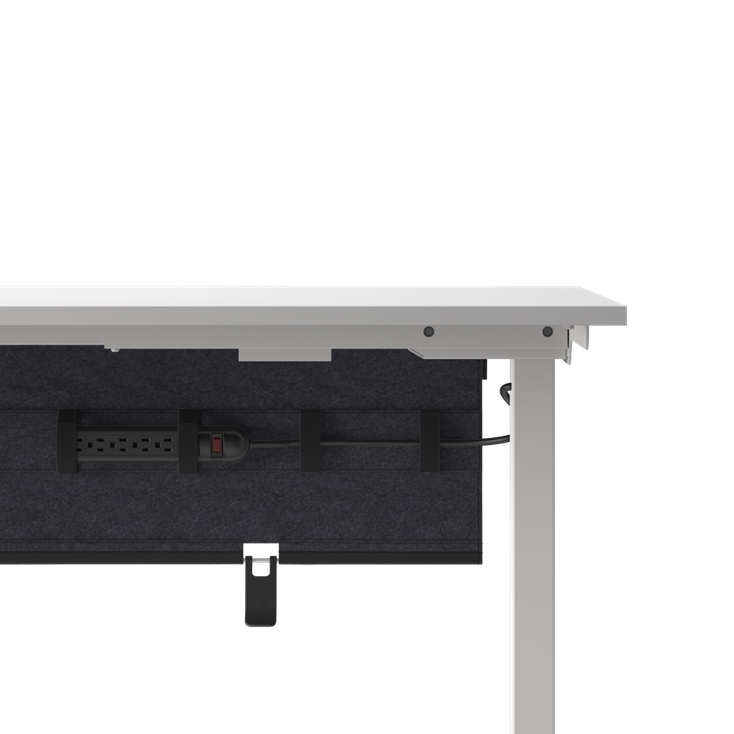 Humanscale NeatTech Cable Management System, Large 48"W, Salzburg Leather Black, side view. Kansas City Office Design.