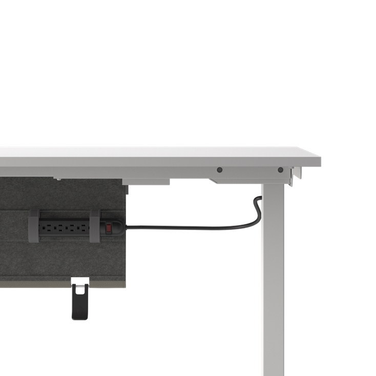 Humanscale NeatTech Cable Management System, Mini 24"W, Salzburg Leather Concrete, side view. Kansas City Office Design.