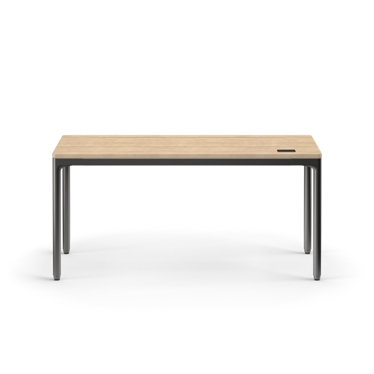 Front view of the Humanscale eFloat Quattro height adjustable 23"x58" desk with black base and solid white oak wood top. Kansas City Office Design.