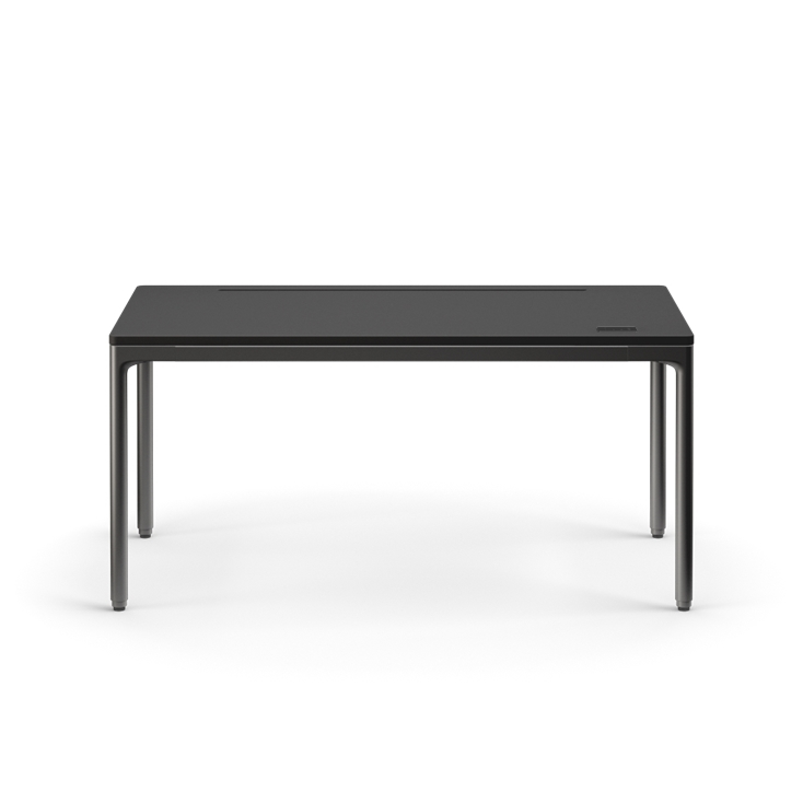 Front view of the Humanscale eFloat Quattro height adjustable 29"x58" desk with black base and black top. Kansas City Office Design.