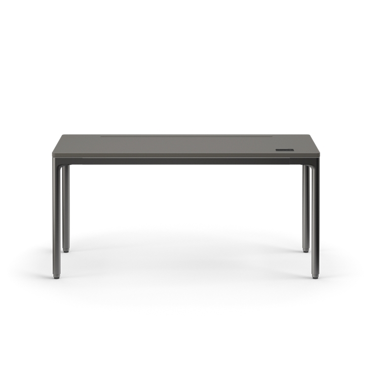 Front view of the Humanscale eFloat Quattro height adjustable 23"x58" desk with black base and grey top. Kansas City Office Design.