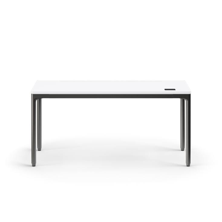 Front view of the Humanscale eFloat Quattro height adjustable 23"x58" desk with black base and white top. Kansas City Office Design.