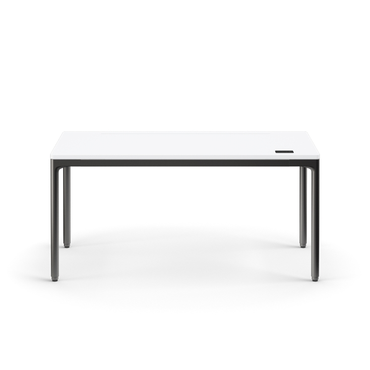 Front view of the Humanscale eFloat Quattro height adjustable 29"x58" desk with black base and white top. Kansas City Office Design.