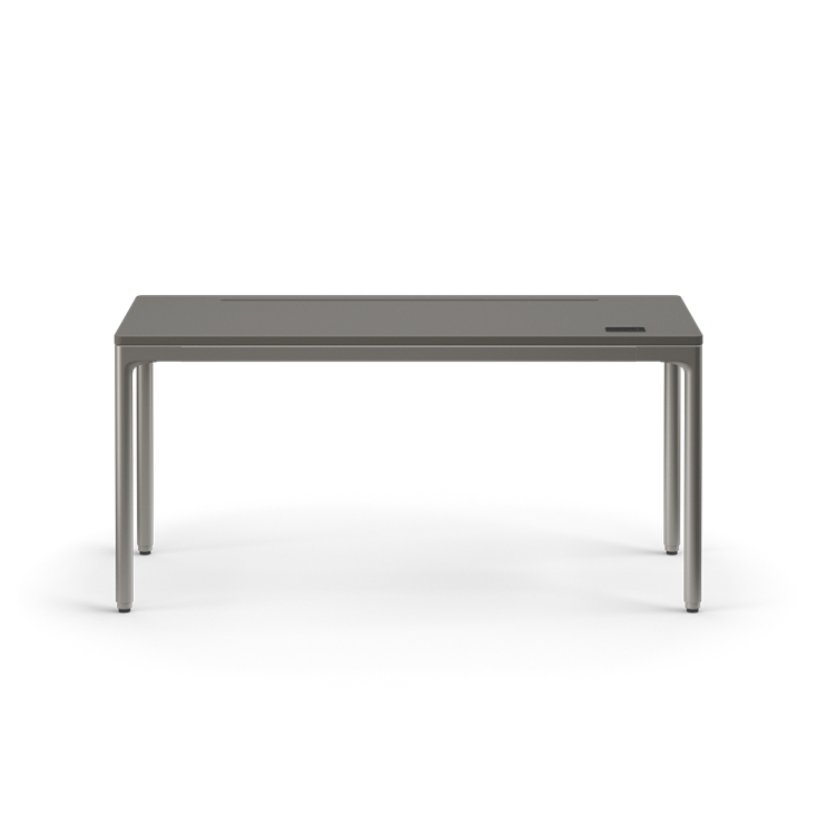 Front view of the Humanscale eFloat Quattro height adjustable 23"x58" desk with gray base and gray top. Kansas City Office Design.