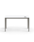 Front view of the Humanscale eFloat Quattro height adjustable 23"x46" desk with gray base and white top. Kansas City Office Design.