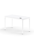 Side view of the Humanscale eFloat Quattro height adjustable 23"x46" desk with white base and white top. Kansas City Office Design.