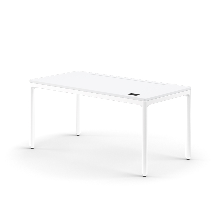 Side view of the Humanscale eFloat Quattro height adjustable 29"x58" desk with white base and white top. Kansas City Office Design.