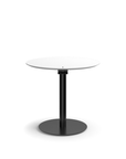 Humanscale Float Gather 30" Round Table in Black Base with white laminate Top in sitting position. Kansas City Office Design.