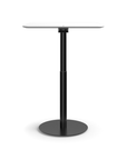 Humanscale Float Gather 30" square Table in black base with white laminate top in standing position. Kansas City Office Design.