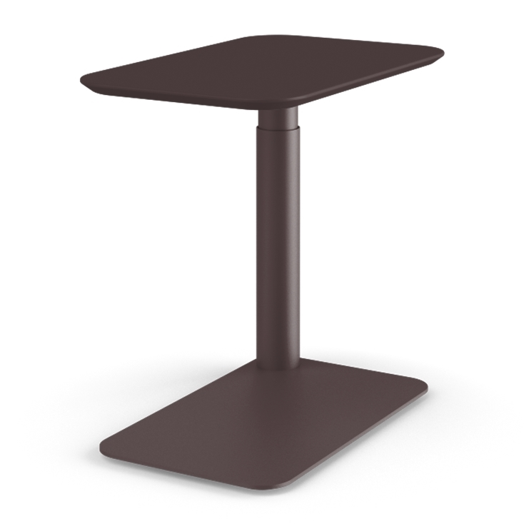 Side view of a Humanscale Float micro in a Burgundy Base with a Burgundy MDF top. Kansas City Office Design.