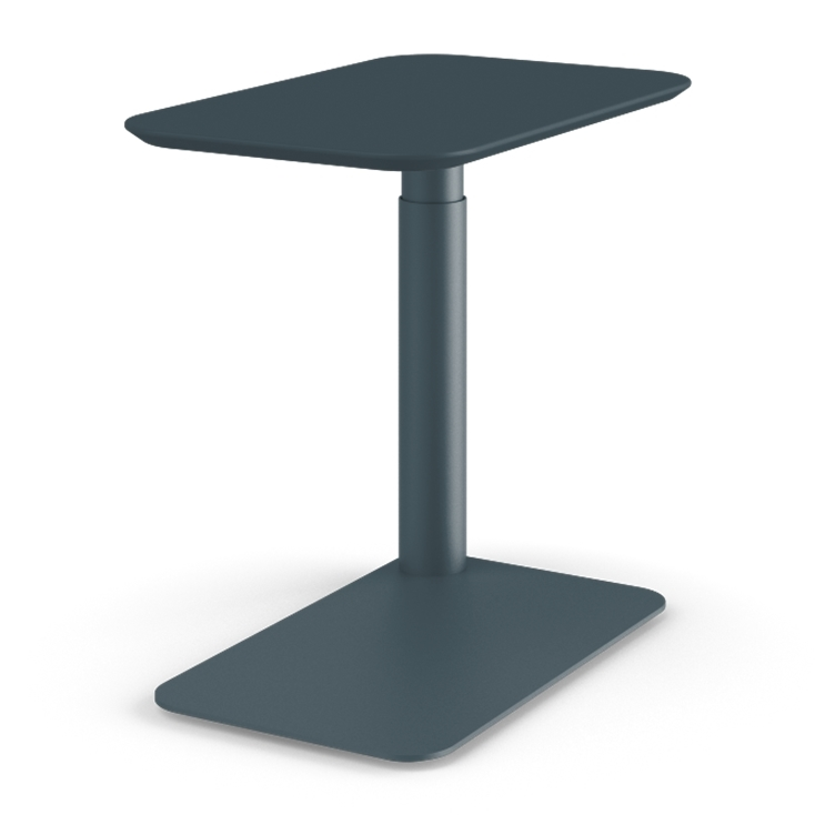 Side view of a Humanscale Float micro in a Slate Blue with a Slate MDF top. Kansas City Office Design.