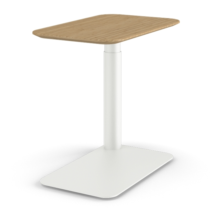 Side view of a Humanscale Float micro in a White Base with a Bamboo top. Kansas City Office Design.