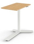 Side View of the Humanscale Mini Float Height Adjustable Table. Bamboo Top with White Base. Kansas City Office Furniture