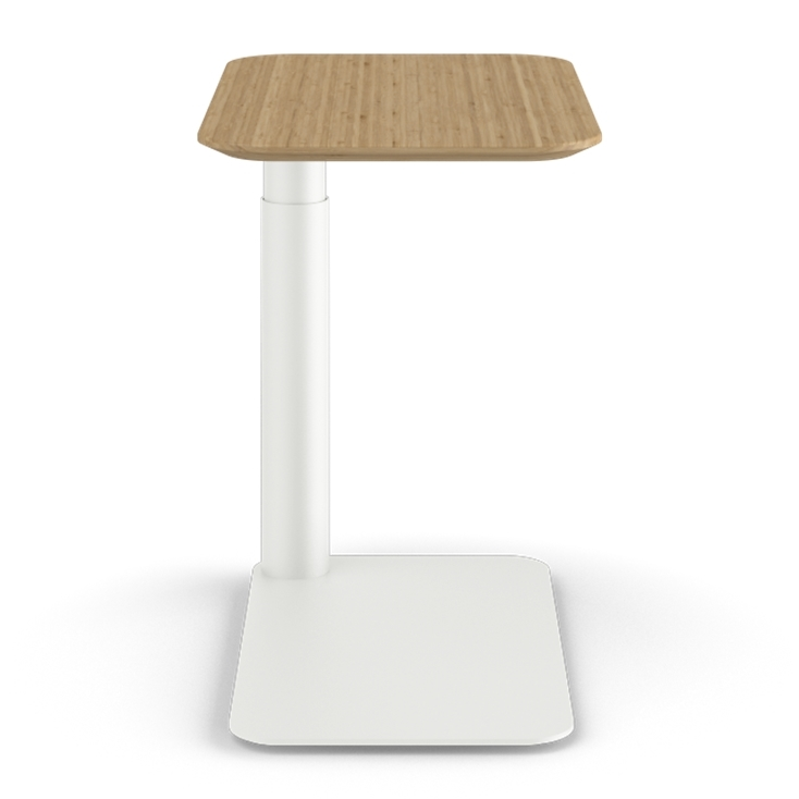 Front view of a Humanscale Float micro in a White Base with a Bamboo top. Kansas City Office Design.