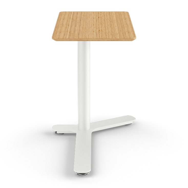 Front View of the Humanscale Mini Float Height Adjustable Table. Bamboo Top with White Base. Kansas City Office Furniture