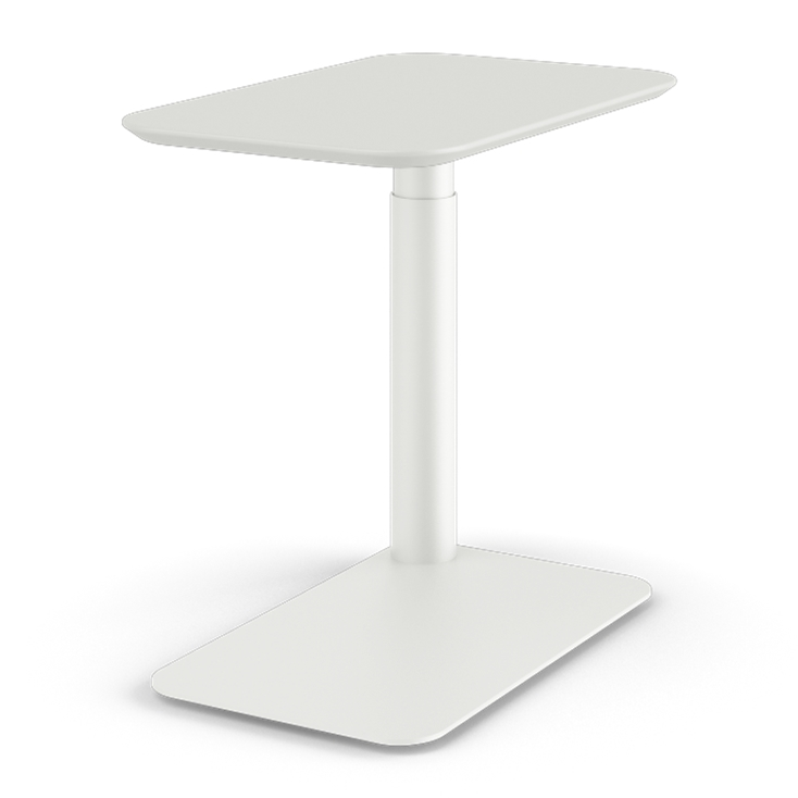 Side view of a Humanscale Float micro in a White Base with a White MDF top. Kansas City Office Design.