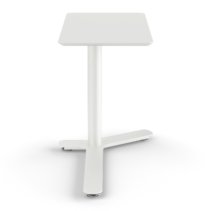 Front View of the Humanscale Mini Float Height Adjustable Table. White MDF Top with White Base. Kansas City Office Furniture