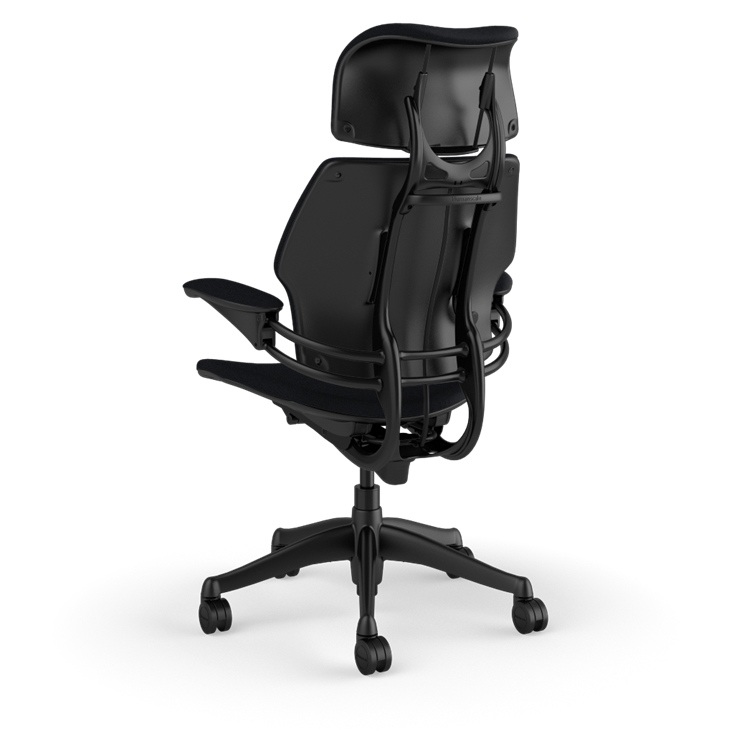 Freedom Ergonomic Executive Chair with Headrest, Black, Black (Woven Corde4), side view. Kansas City Office Design.