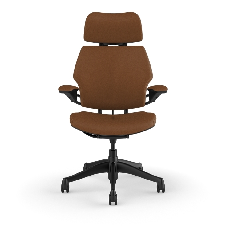 Freedom Ergonomic Executive Chair with Headrest, Black, Saddle Leather (Corvara), back view. Kansas City Office Design.