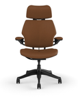 Freedom Ergonomic Executive Chair with Headrest, Black, Saddle Leather (Corvara), back view. Kansas City Office Design.