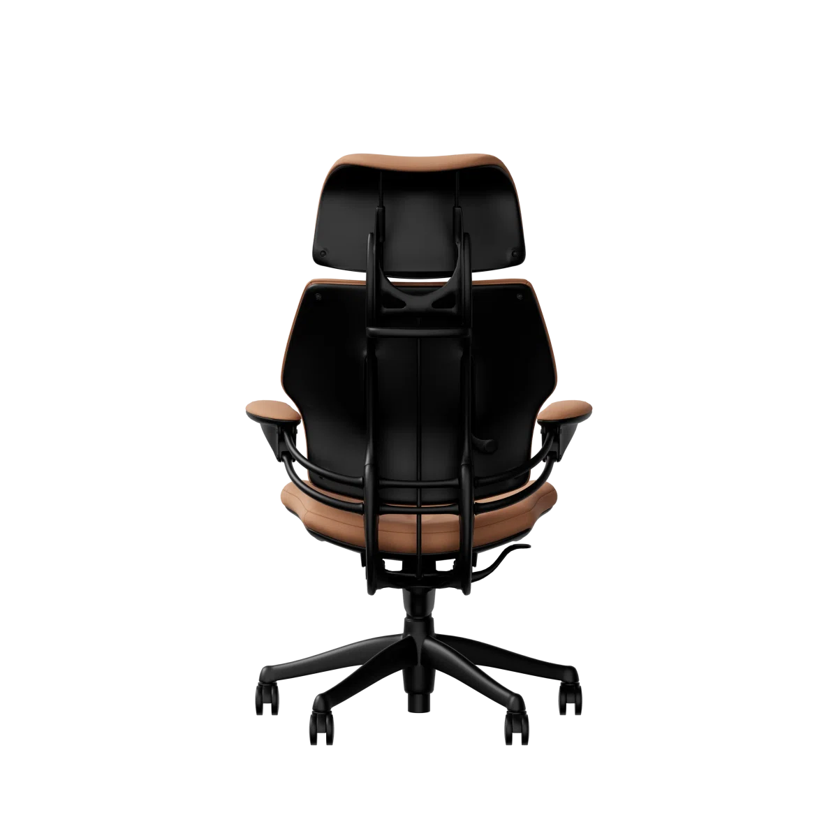 Freedom Ergonomic Executive Chair with Headrest, Black, 33077 (Elmosoft Leather), back view. Kansas City Office Design.