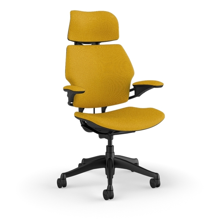 Freedom Ergonomic Executive Chair with Headrest, Black, 0446 (Woven Steelcut Trio), front view. Kansas City Office Design.