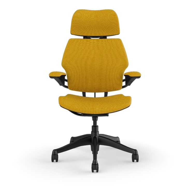 Freedom Ergonomic Executive Chair with Headrest, Black, 0446 (Woven Steelcut Trio), back view. Kansas City Office Design.