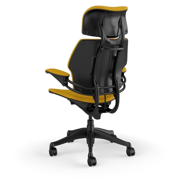 Freedom Ergonomic Executive Chair with Headrest, Black, 0446 (Woven Steelcut Trio), side view. Kansas City Office Design.