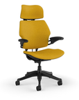 Humanscale Freedom executive chair with headrest, black frame with Steelcut Trio 0664 , side view. Kansas City Office Design.