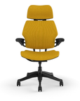 Humanscale Freedom executive chair with headrest, black frame with Steelcut Trio 0664 , front view. Kansas City Office Design.