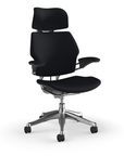 Freedom Ergonomic Executive Chair with Headrest, Polished Aluminum, Black (Woven Corde4), front view. Kansas City Office Design.